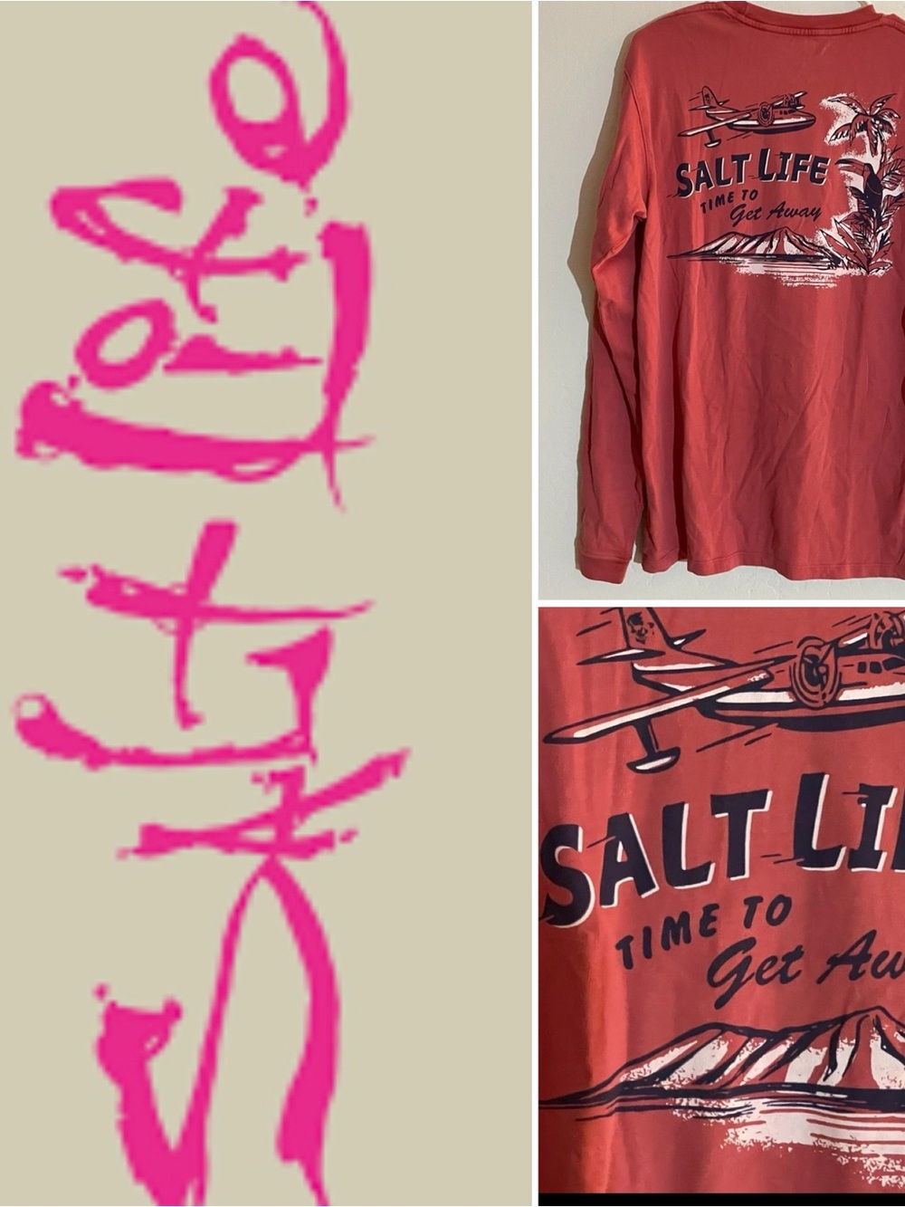 Salt Life Coral Graphic Tee with Navy and White Print
